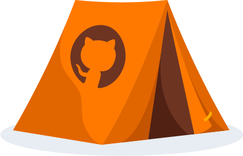 Orange tent with GitHub logo on the side