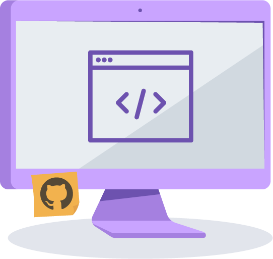 Intro to Web Dev logo - purple computer monitor with yellow post-it featuring invertocat logo