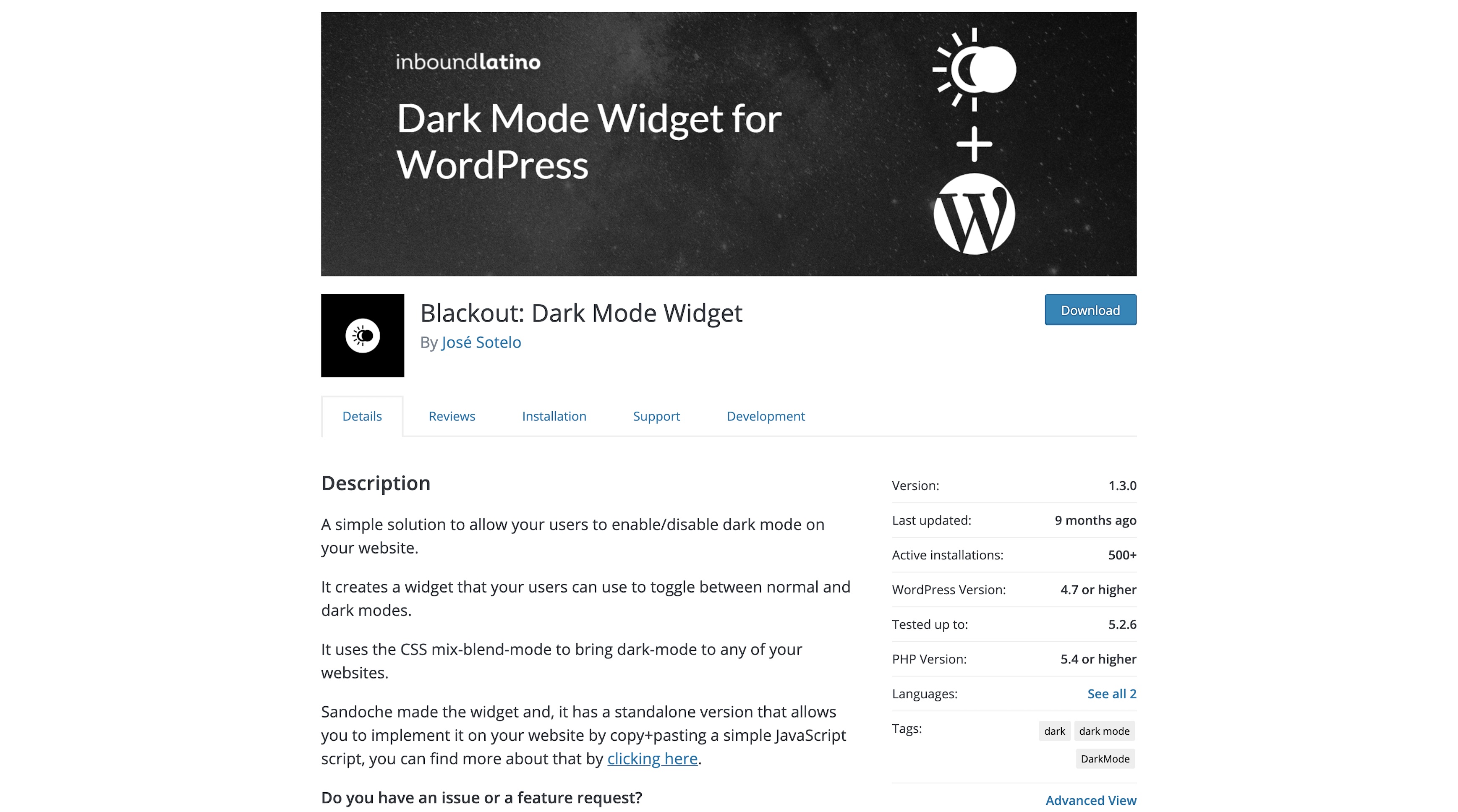 Blackout: Dark Mode Widget for WordPress