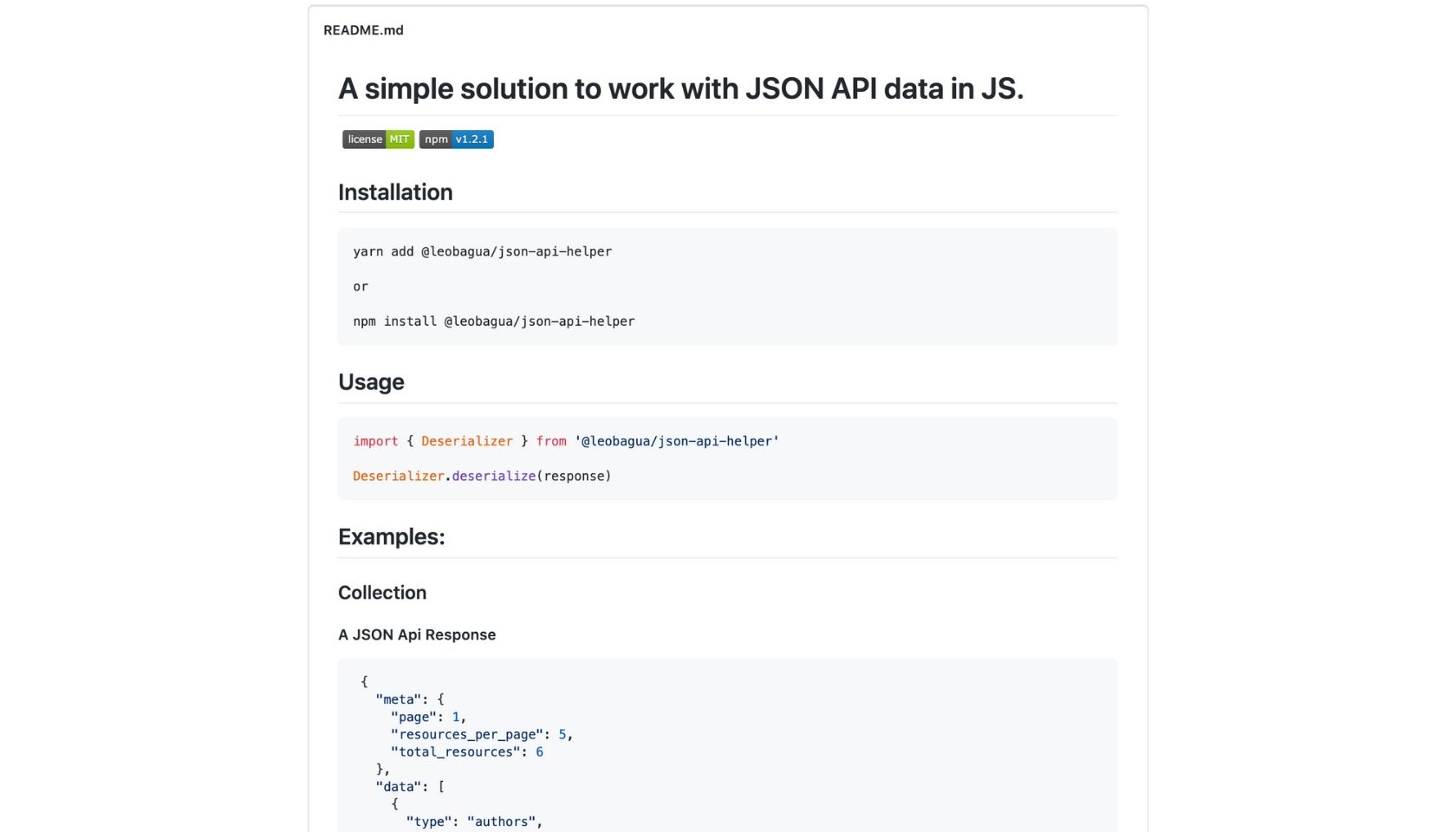JSON API Helper