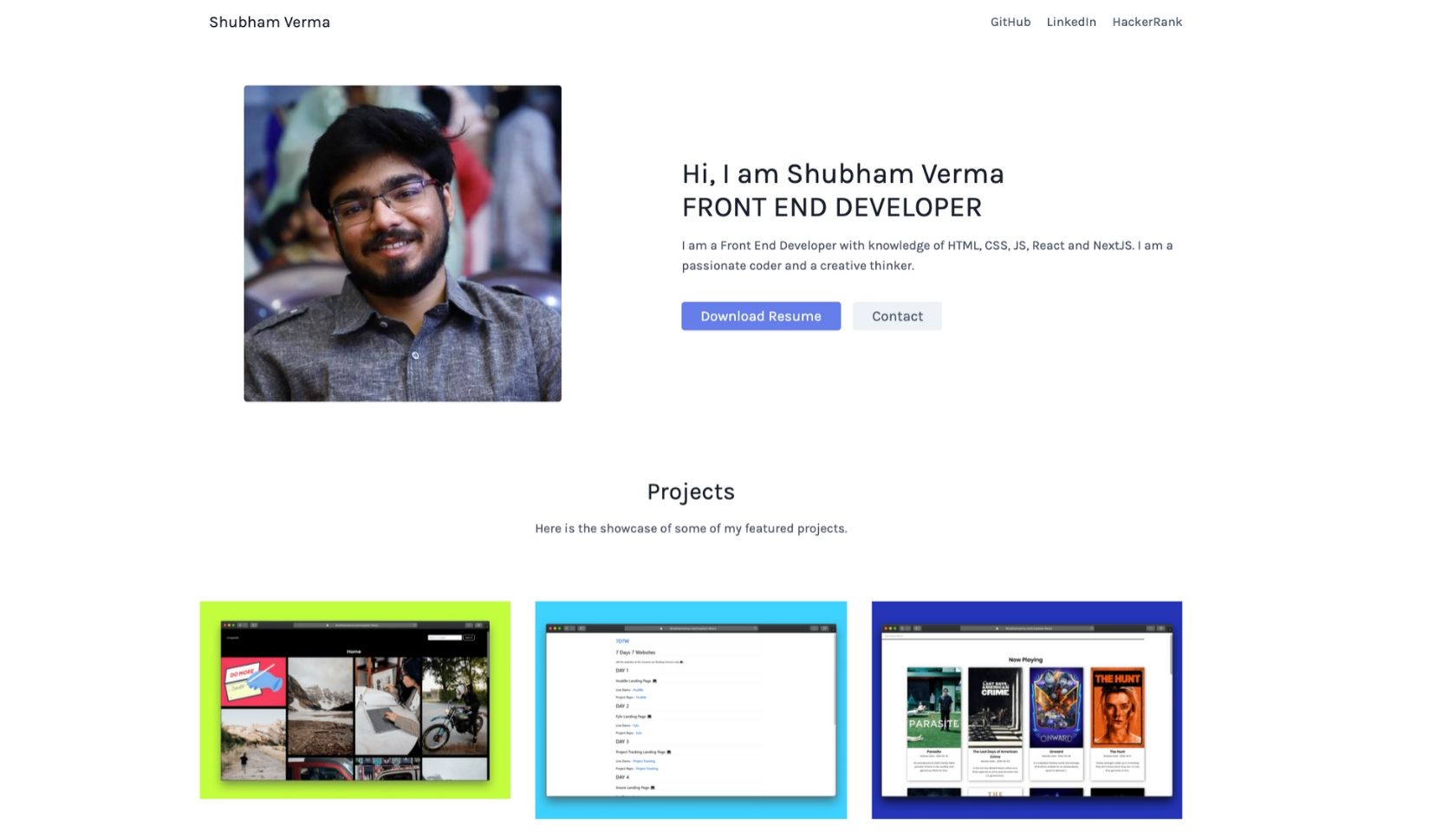Shubham Verma's Personal Portfolio